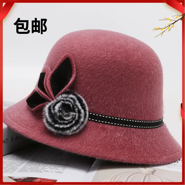 中老年人帽子女秋冬季加厚盆帽渔夫帽女士毛呢中年妈妈老人奶奶帽