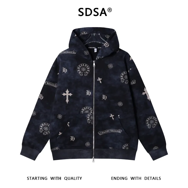 SDSA男士秋冬新款痞帅男装撞色十字字母印花拉链连帽卫衣百搭外套