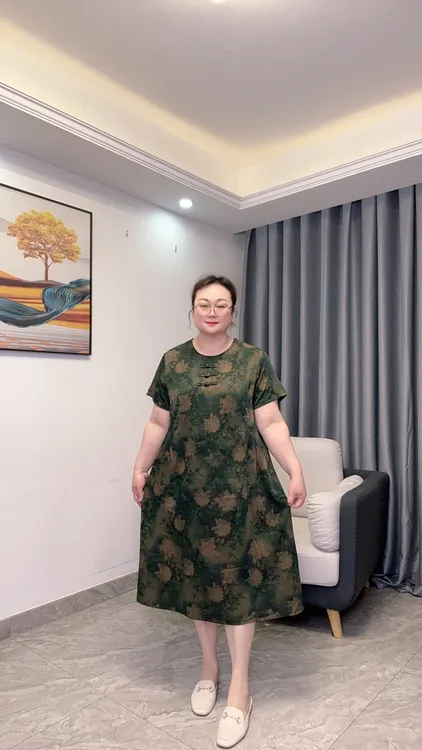 薄款法式常规宽松型中老年女装国风休闲复古中长款连衣裙