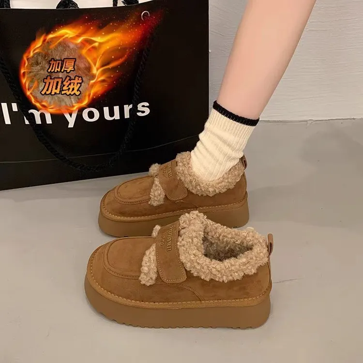 厚底勃肯棉鞋女2025秋冬新款加绒保暖一脚蹬懒人防滑低帮雪地靴女