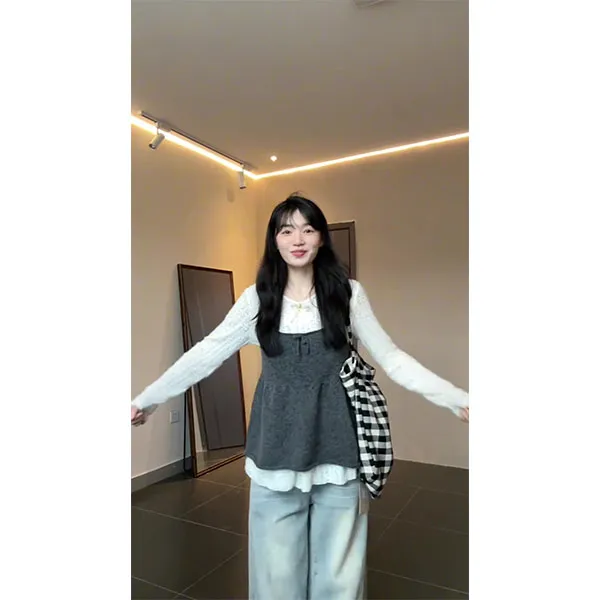 巨好看的早秋穿搭一整套学院风套装女针织衫外搭马甲阔腿裤三件套