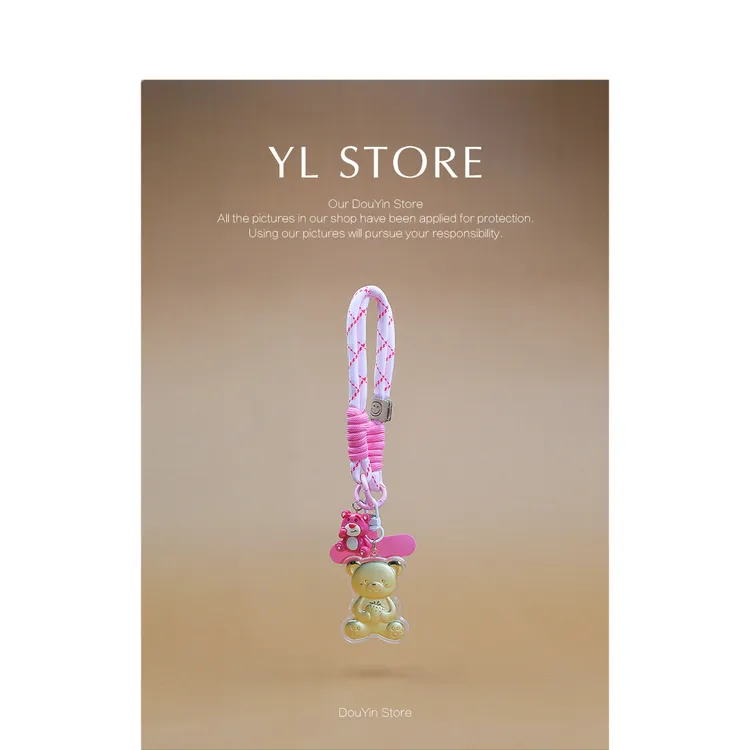 创意手机贴挂件草莓熊挂绳可爱卡通生日礼物送女朋友钥匙扣挂饰