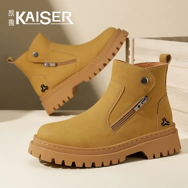 KAISER/凯撒·男鞋冬季复古英伦高帮休闲马丁靴男士防滑厚底大黄靴