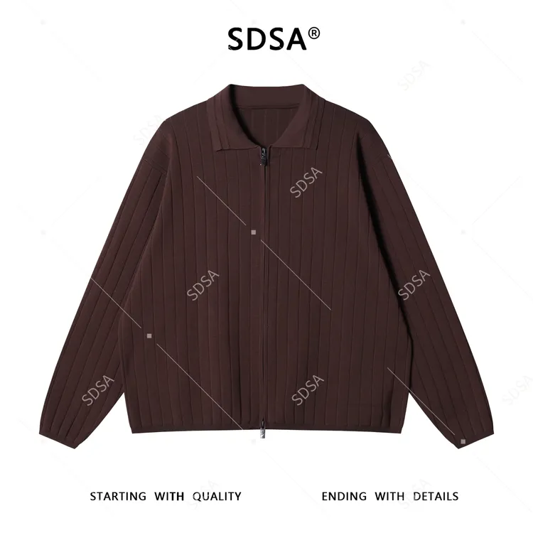 SDSA男士秋冬新款痞帅男装复古纯色竖纹翻领毛衣百搭开衫针织衫
