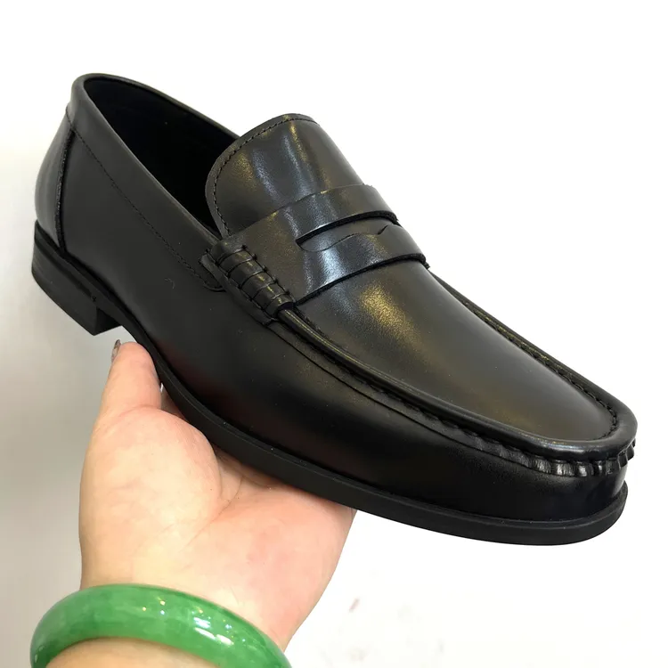 真皮时尚休闲车缝线豆豆款乐福鞋一脚蹬商务皮鞋休闲鞋舒适父亲