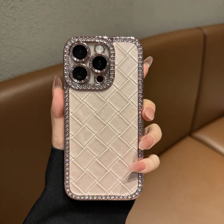 轻奢时尚菱格纹适用苹果16promax手机壳个性iPhone15高级14创意13