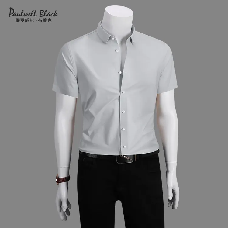 短袖衬衫男款爆款2025新款轻奢男装夏季休闲纯色高档衬衣男士商务