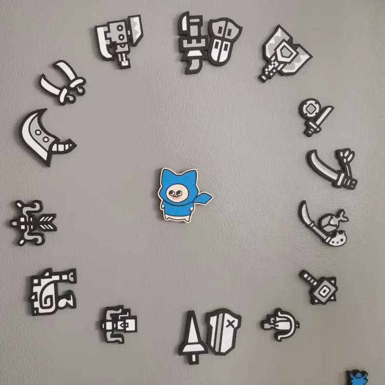 怪物猎人呆猫冰箱贴，桃乐丝，可装备武器小娘子冰箱贴