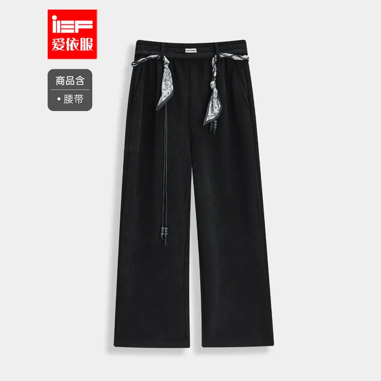IEF/爱依服裤子2025冬季新款简约休闲运动风加绒保暖百搭阔腿裤