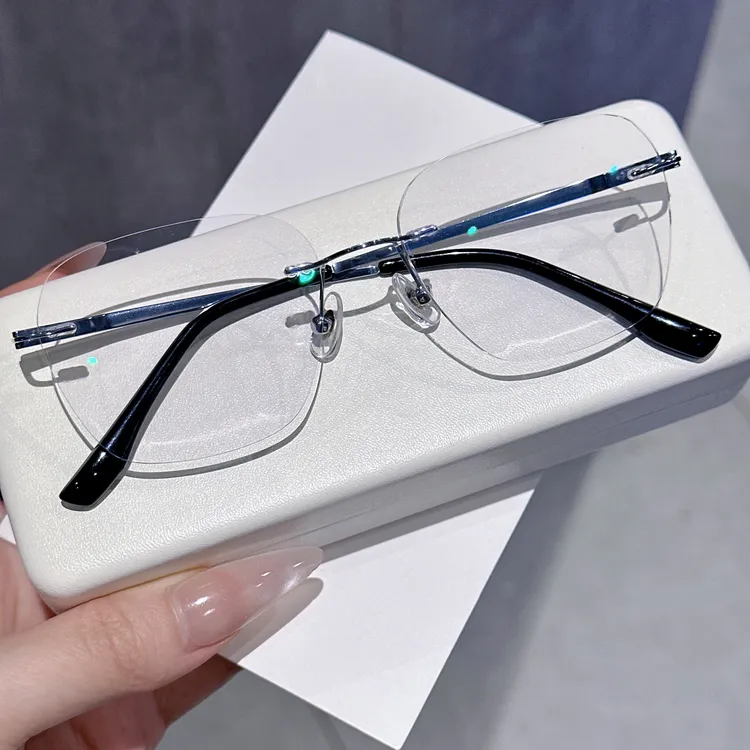 高档超轻纯钛无框近视眼镜男女时尚平光可配度数近视镜钛架钛镜