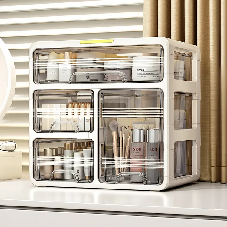 优勤化妆品收纳盒抽屉式桌面置物架防尘大容量护肤品高级感收纳柜