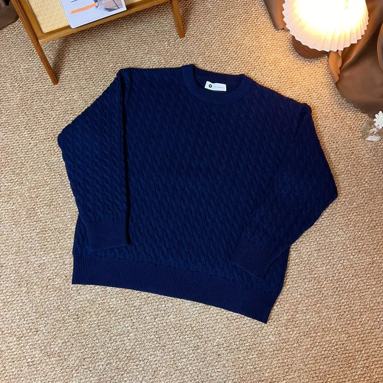 【G500】纯色麻花重磅莫代尔包芯纱绞花编织抗起球圆领毛衣针织衫男