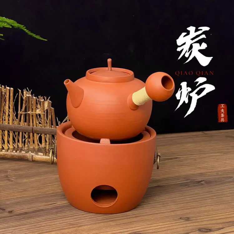 红泥朱泥砂铫壶薄胎轻卡盖跳盖壶传统红泥圆孔炭炉小火炉