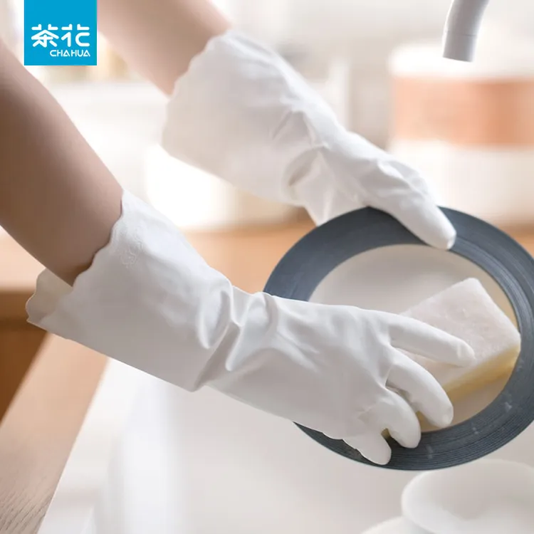 茶花洗碗手套女家用厨房专用橡胶皮洗衣服家务防水乳胶耐用型加厚