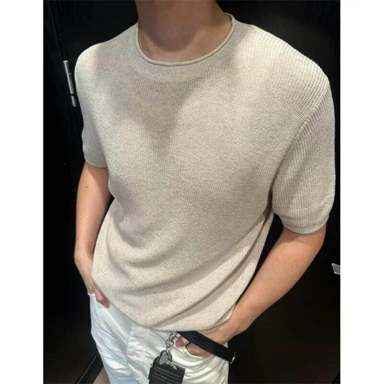 老钱风松弛感穿搭透气针织衫短袖男款夏季薄款cleanfit高级感T恤