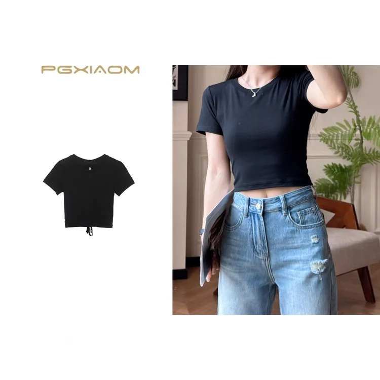 【PGXIAOM】润秀定制黑白灰三色短款抽绳T恤TX5900