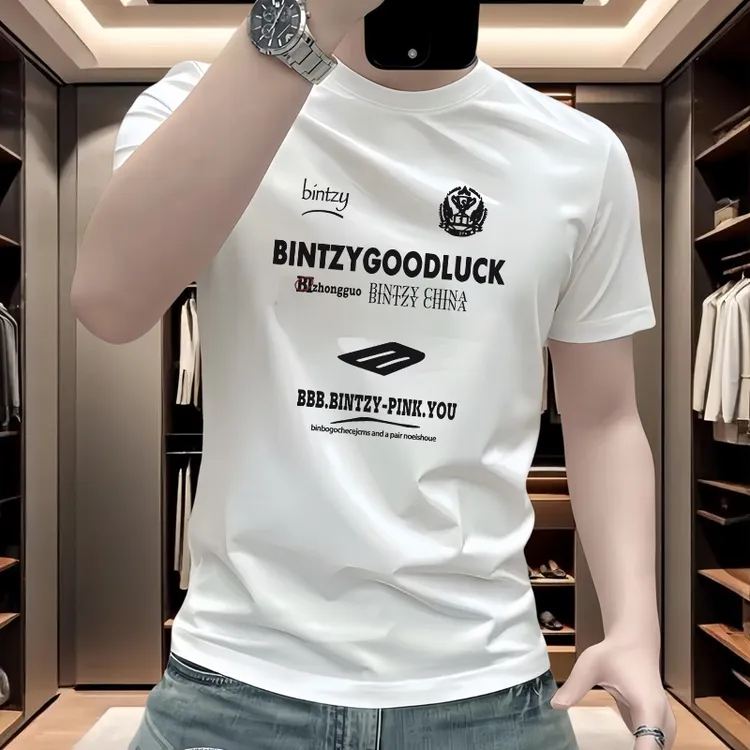 短袖夏季男士修身透气印花T恤圆领丝光棉Y3K清