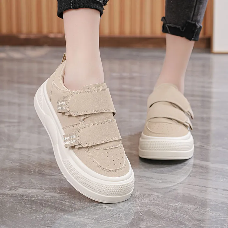 魔术贴休闲鞋女2025春季新款韩版小白鞋学生透气增高厚底运动板鞋