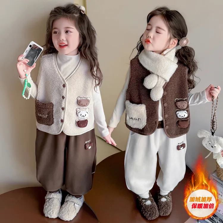 女童加绒马甲洋气儿童秋冬装新款女宝宝一体绒背心外穿小女孩坎肩