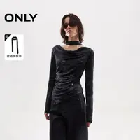 ONLY2025秋季新款优雅荡领个性飘带腰身捏褶长袖T恤女|125302023