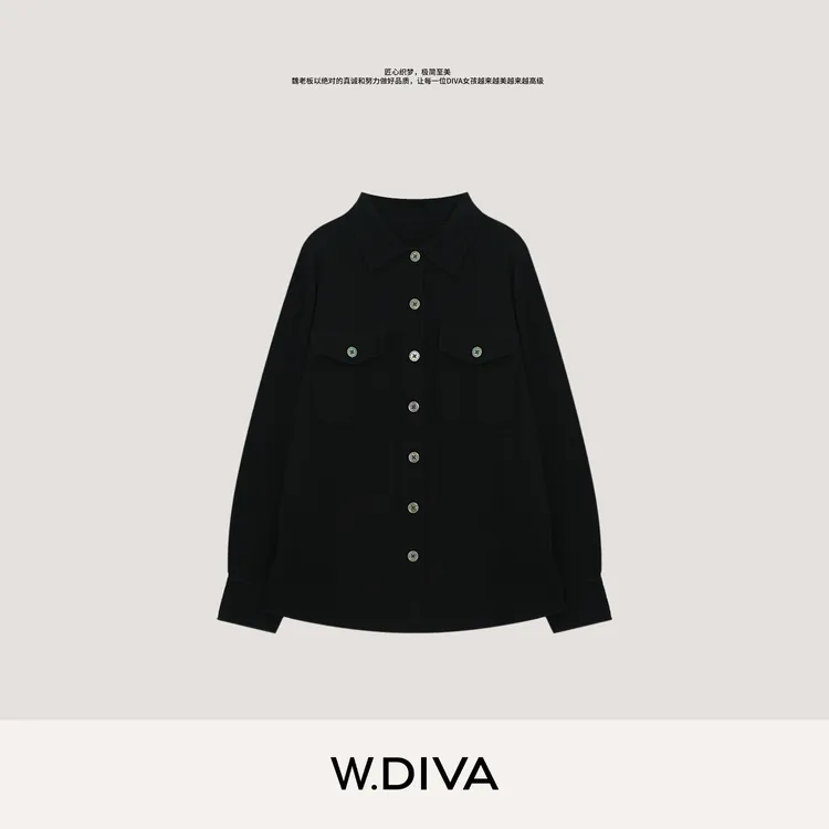 W.Diva【佚名】100绵羊毛柔软衬衣设计感毛衣洋气衣服女3Z1580537