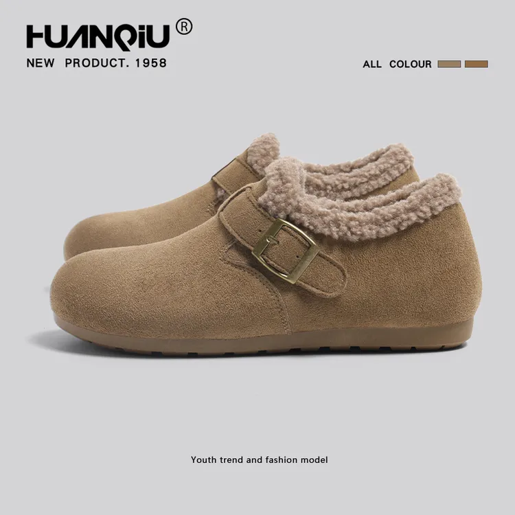 环球复古勃肯雪地靴女2025冬季新款舒适一脚蹬棉鞋加绒加厚毛毛靴