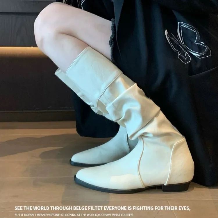 2025年新款高筒堆堆靴尖头骑士靴内增高长筒靴女不过膝靴子