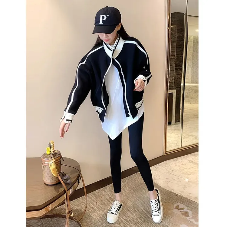 黑色撞色棒球服外套女2025春秋新款英伦风休闲美式外穿上衣百搭潮