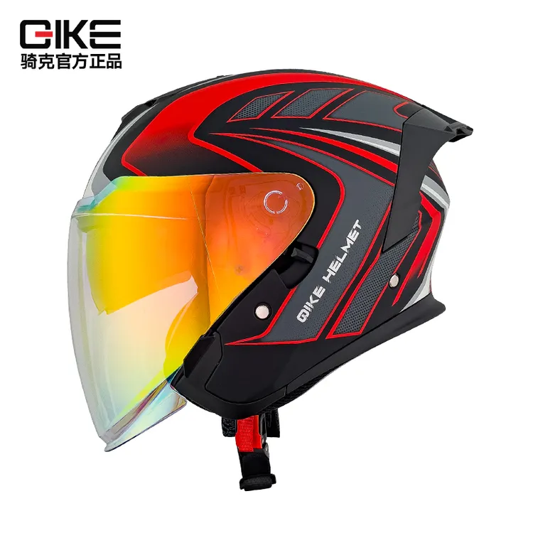 骑克四分之三盔摩托车头盔机车男女骑行大尾翼3c安全帽双镜片半盔