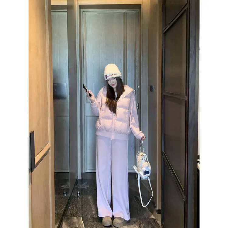 现货大婉酱千千微胖定制【双暖界限】连帽棉服直筒裤加绒套装 0465X