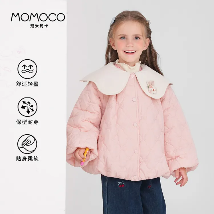 MOMOCO冬季2025新款女童洋气翻领玩偶棉服外套77880125003