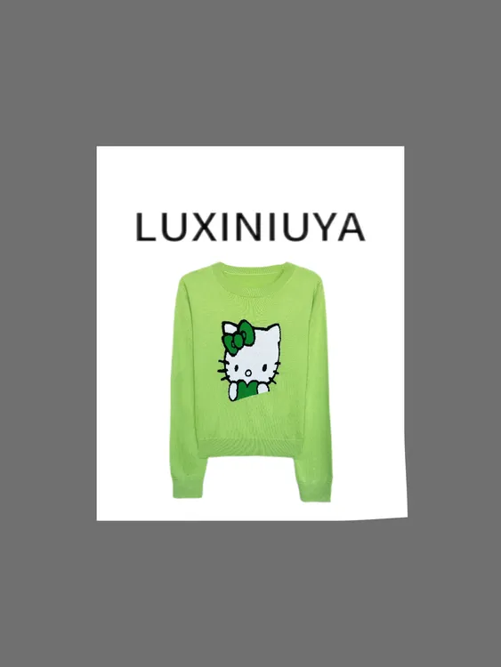 【LUXINIUYA】春日kt猫 新款卡通kt猫图案减龄慵懒羊毛上衣#QDS309