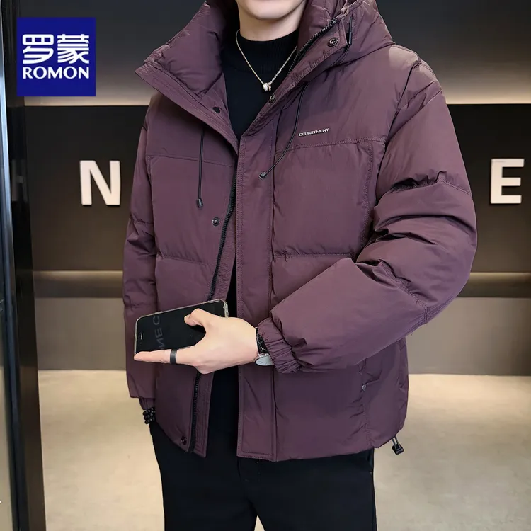 罗蒙保暖男士时尚羽绒服加厚户外连帽外套短款休闲百搭帅气羽绒服