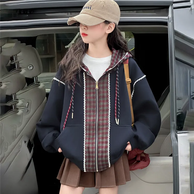 女童秋冬款连帽外套2025新款儿童秋装深秋初冬洋气中大童加厚上衣