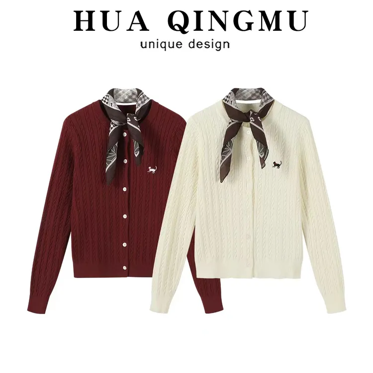 花倾慕秋冬新款安可拉红镇店爆款双股纱线麻花女士开衫外套6327