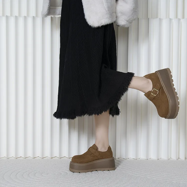 厚底勃肯鞋女2025秋冬新款加绒复古百搭显瘦小个子增高松糕底棉鞋