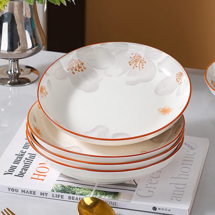 菜盘子家用大号8英寸盘子陶瓷圆盘子加深新款高颜值炒菜凉菜盘碟