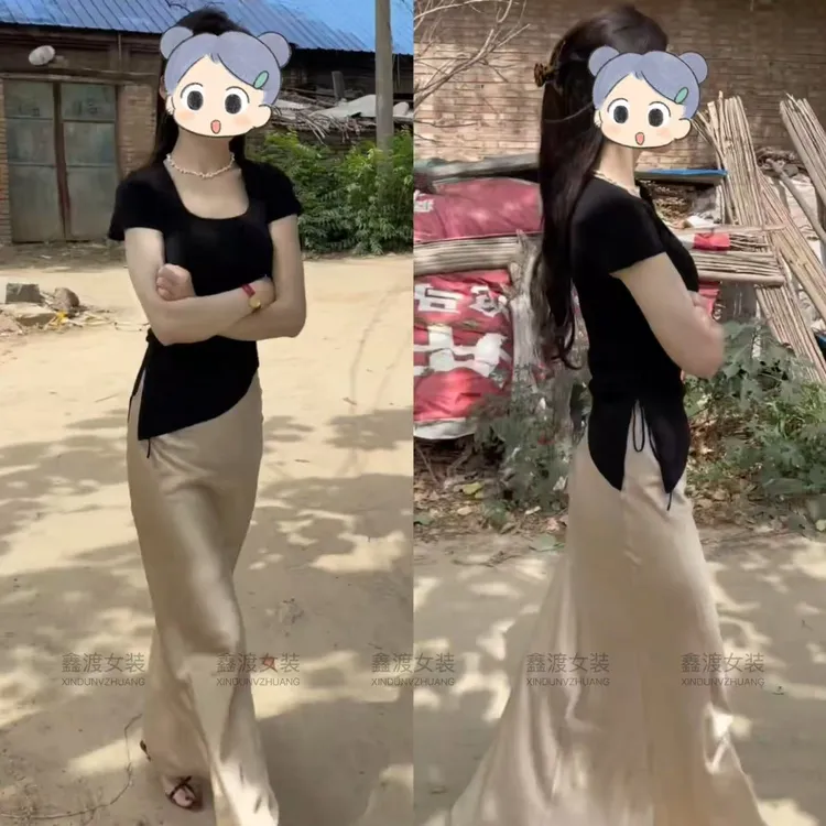 2025夏季新款时尚显瘦气质女士网红洋气两件套百搭款D5741