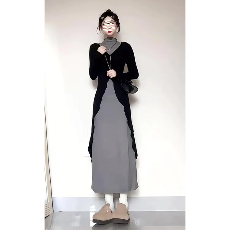 2025秋冬套装裙女法式高级感针织开衫收腰显瘦包臀露肩挂脖连衣裙