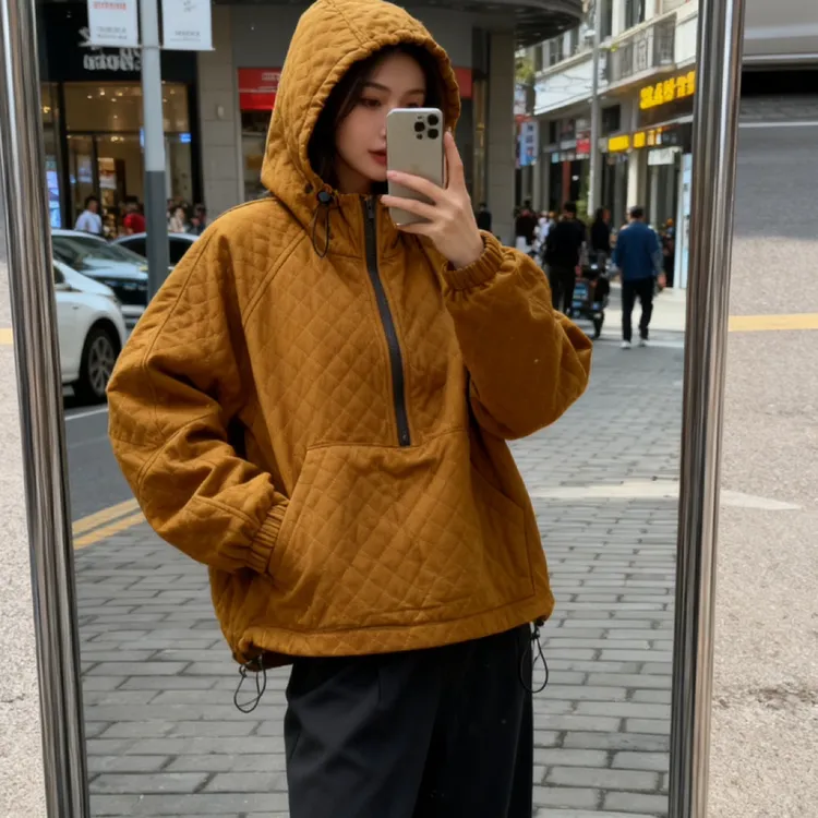 韩版宽松拉链连帽复古加棉卫衣外套户外运动百搭休闲女款ins