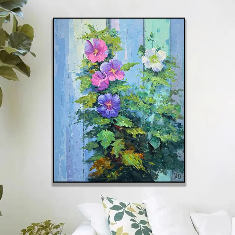 【围墙花朵】现代轻奢竖款写实风景玄关装饰画挂画玄关画艺术装饰画