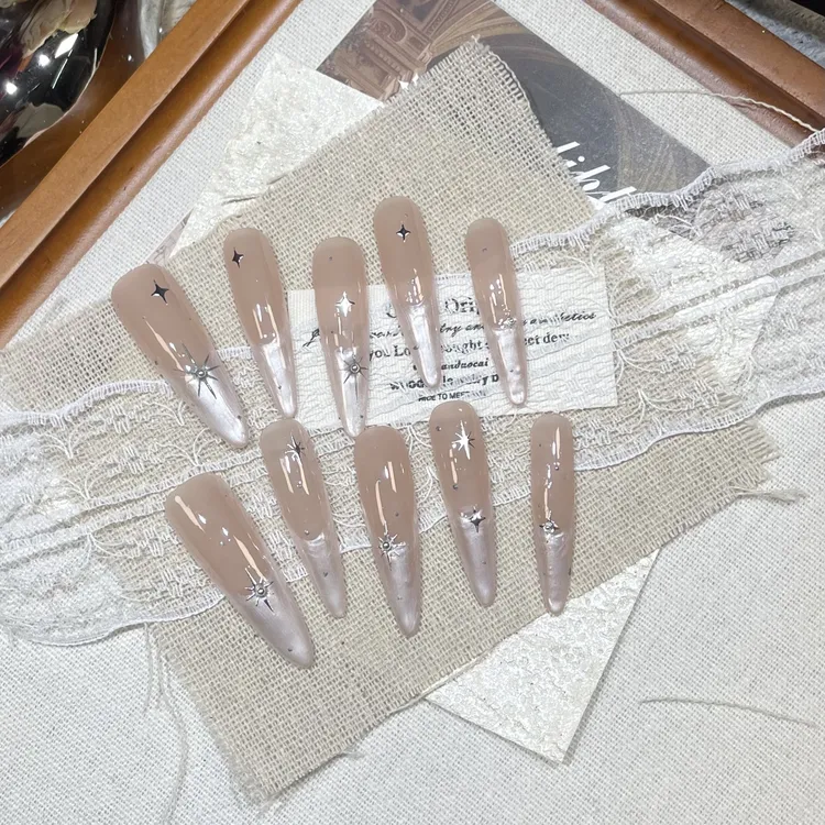 【群星闪耀】芒星法式珠光纯手工穿戴甲