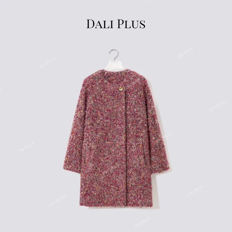 DALI PLUS彩虹糖系列”绵羊毛中长款粗花圈圈呢香风外套-D5MM3147