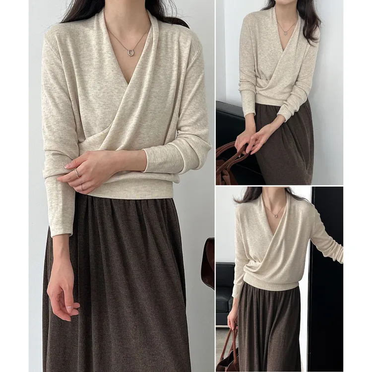 松弛氛围感女装韩系羊毛衫交叉斜门襟针织衫女秋冬新款气质打底衫