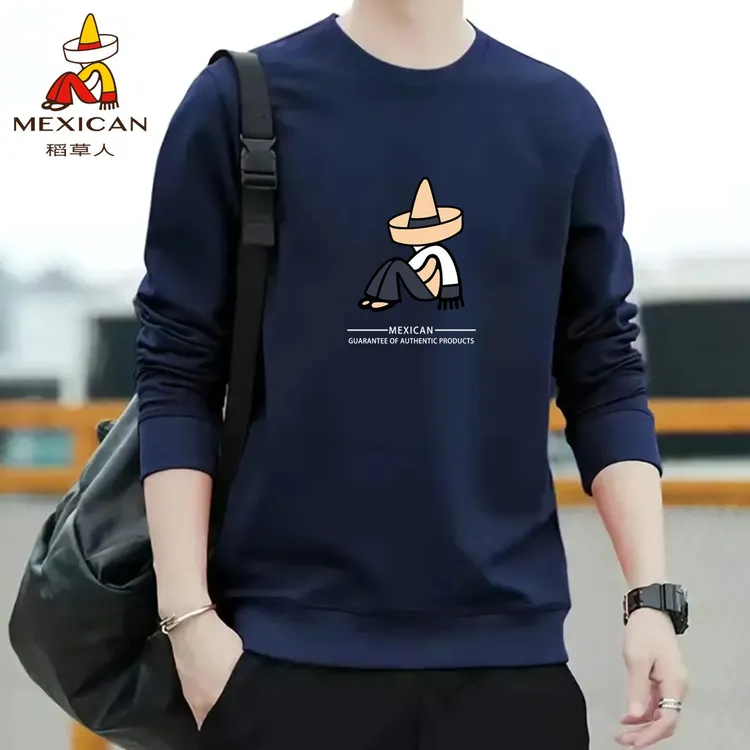 稻草人男士秋冬季套头宽松加绒休闲时尚潮流圆领长袖印花卫衣