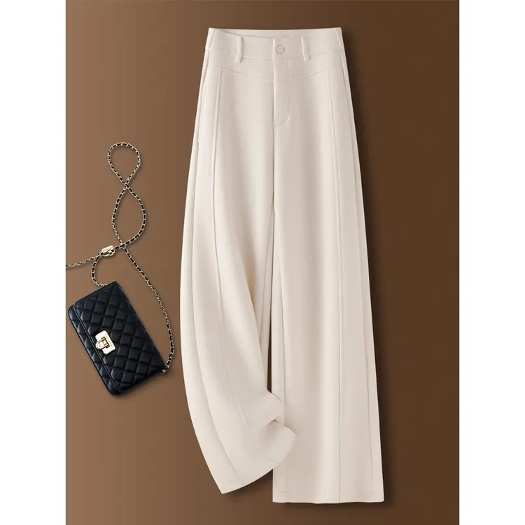 羊毛阔腿裤女秋冬季2025新款高腰显瘦直筒裤加绒加厚糯米女款裤