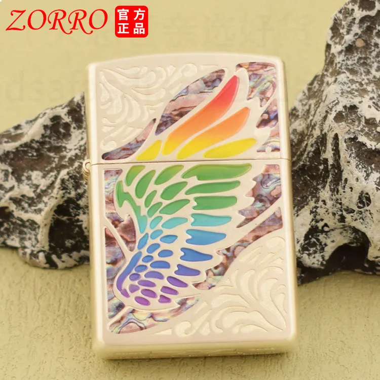 佐罗砂轮防风打火机个性创意二代夜光爱之翼白钢内胆潮男火机a