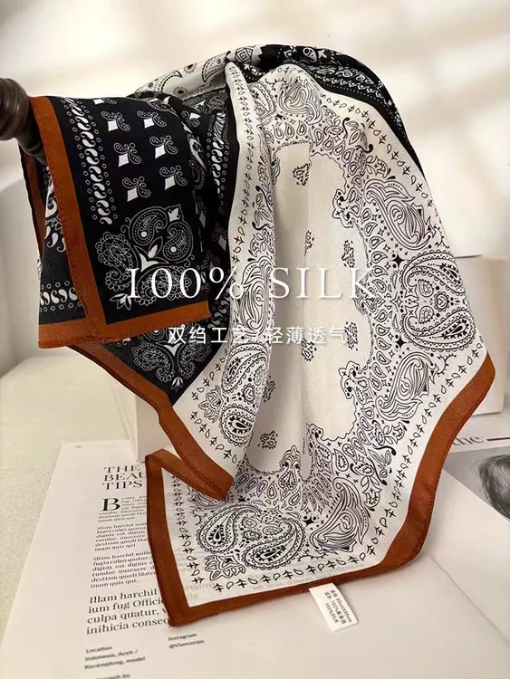 【腰果图腾】宫丽65x65cm双绉6A纯100桑蚕丝方巾薄款百搭时尚女士