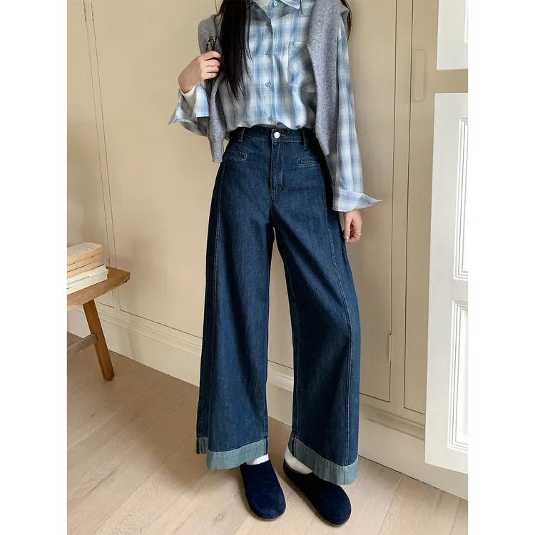 2025新款独特超好看九分直筒裤子秋季大码女装胖mm韩系显瘦牛仔裤