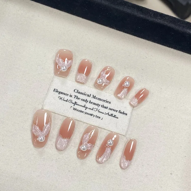 夏日 显白 中长款 白边【人鱼裙摆】纯手工穿戴甲美甲（送工具包）